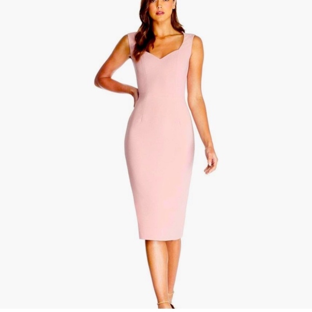 DRESS THE POPLULATION L ELLE Pink sweetheart neck sleeveless sheath midi dress